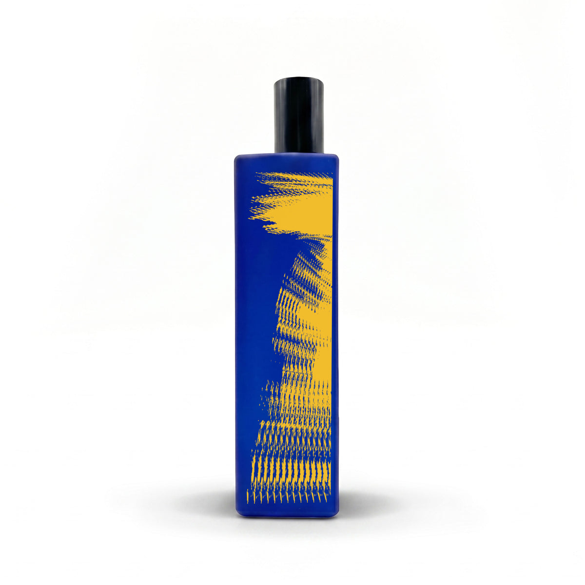 A This is not a bleu bottle 1/.7 cobalt blue bottle with a black cap, on a white background.